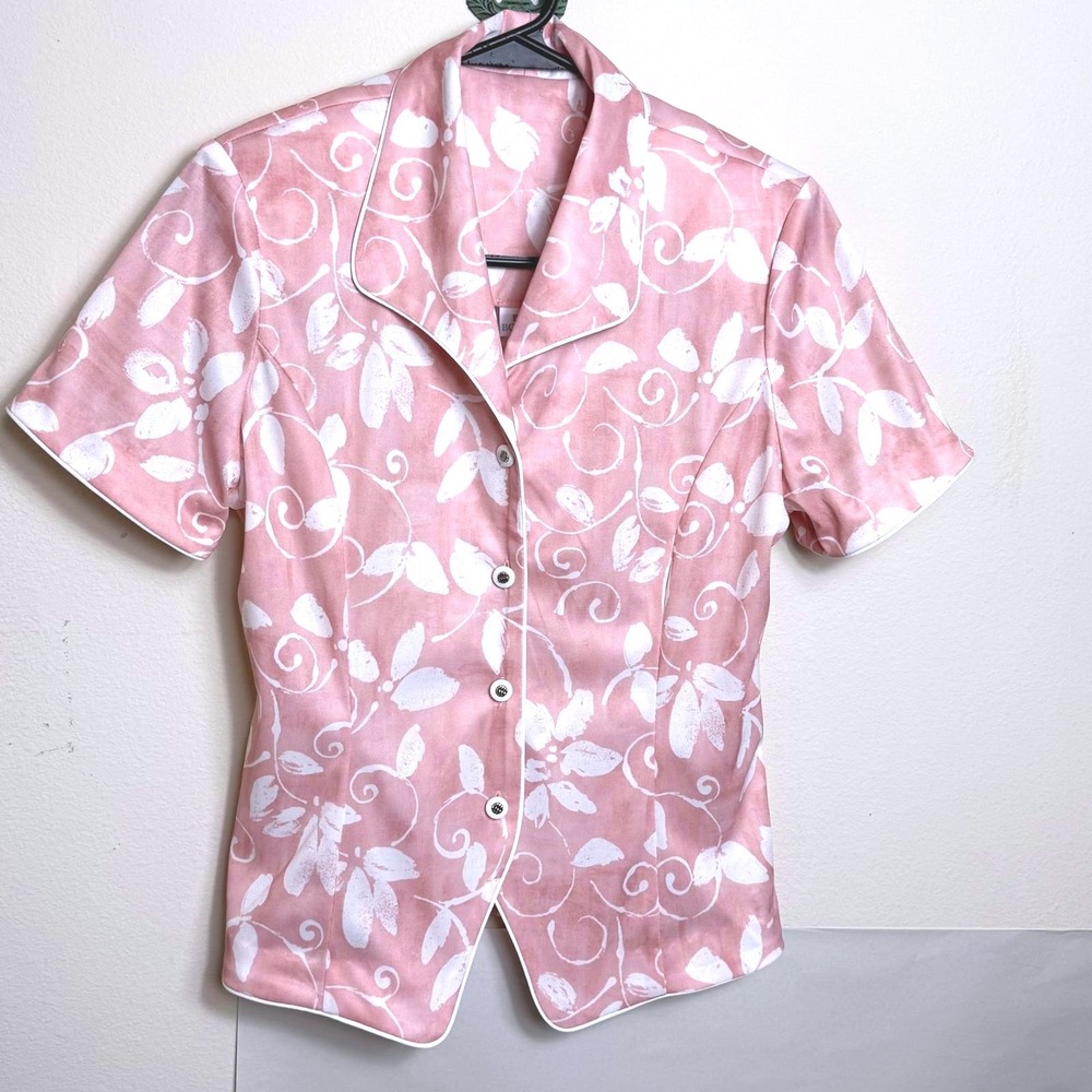 Blair Boutique Vintage 90s Pink Floral Button Front Blouse Top Women's 8P Petite